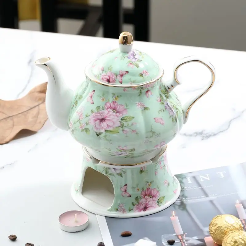 800ML European Ceramic Teapot and Tea Warmer English Afternoon Tea Set High-Grade Porcelain Coffee Pot Heat Resistant Kettle Pot