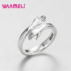 Novelty Love Hug Charms Open Band Adjustable Ring for Men Women 925 Sterling Silver Couple Lover Dating Jewelry
