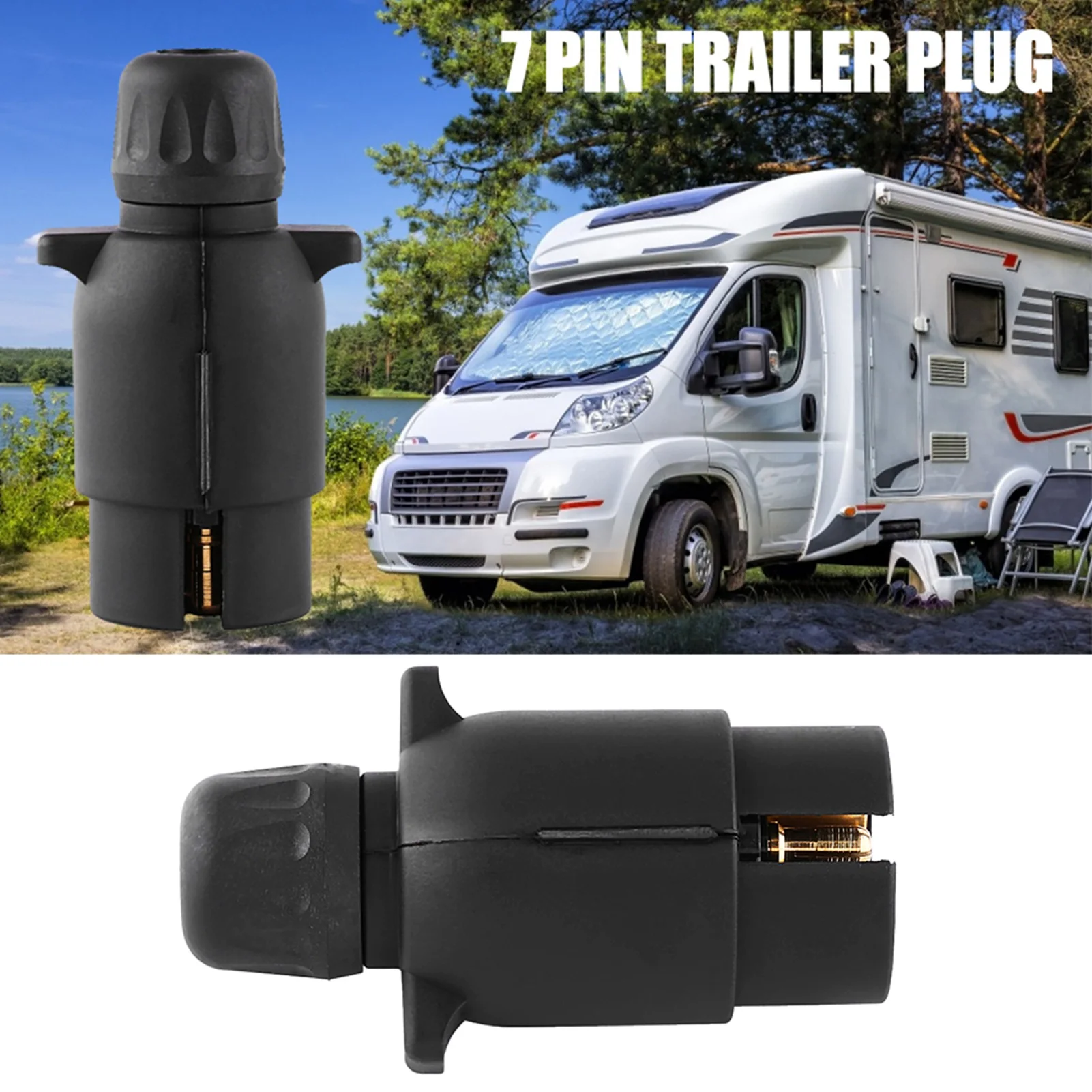 

12V 7 Pin N Type Trailer Plug Socket Connector Black Plastic Wiring Adapter for Caravan Towing Electric Brakes