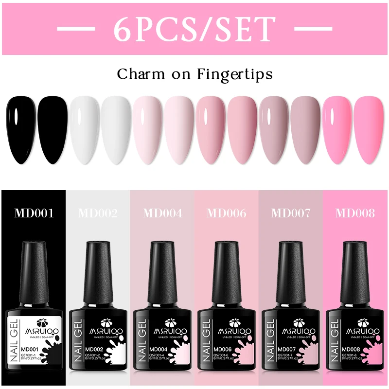 MSRUIOO 6 Pçs/set Colorido Gel Unha Polonês Suprimentos Semi Permanente Soak Off Nail Art Gel Verniz Manicure Para Unhas