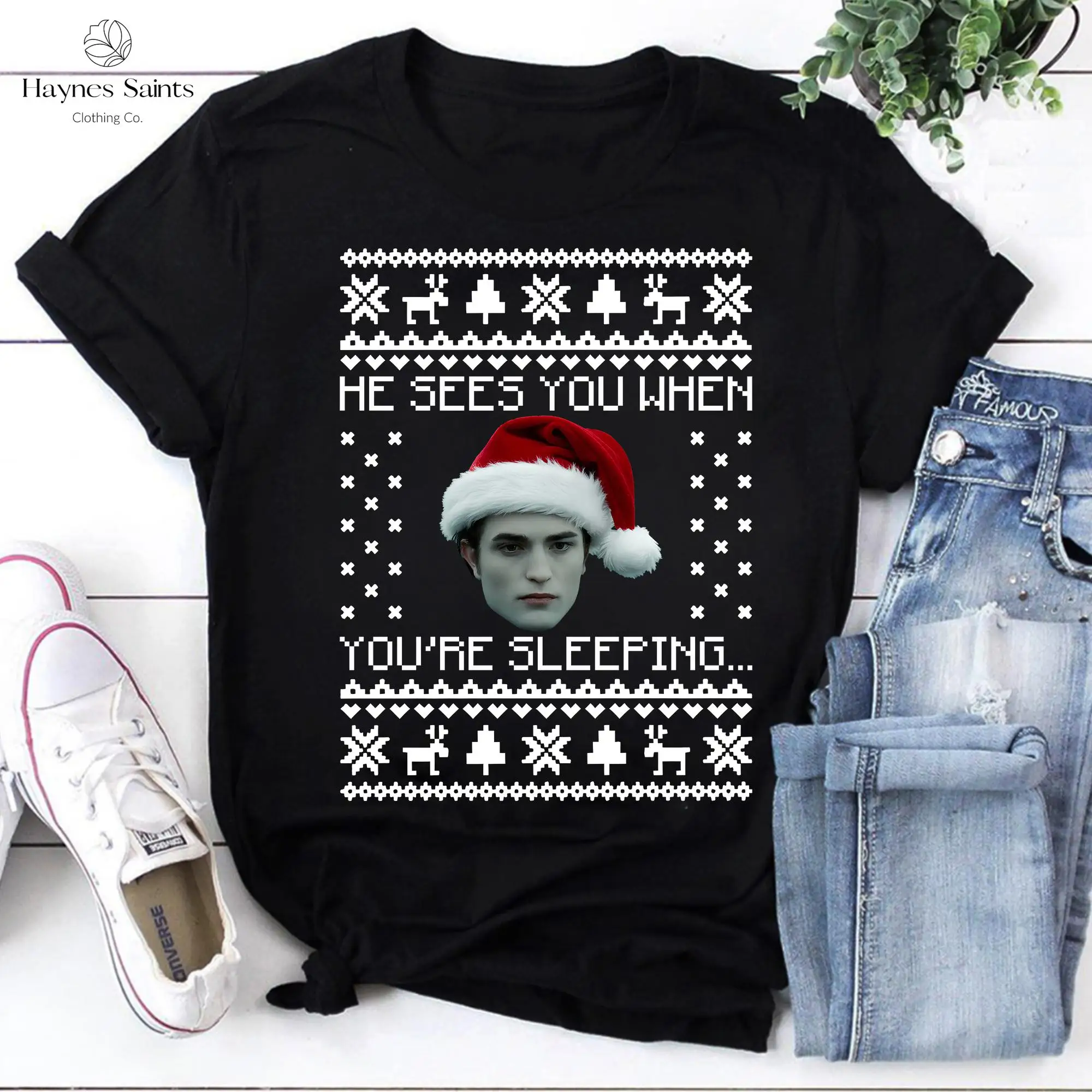 He Sees You When You’re Sleeping Christmas Vintage T-Shirt, He Sees You, Fans Christmas Shirt, Edward Cullen Shirt
