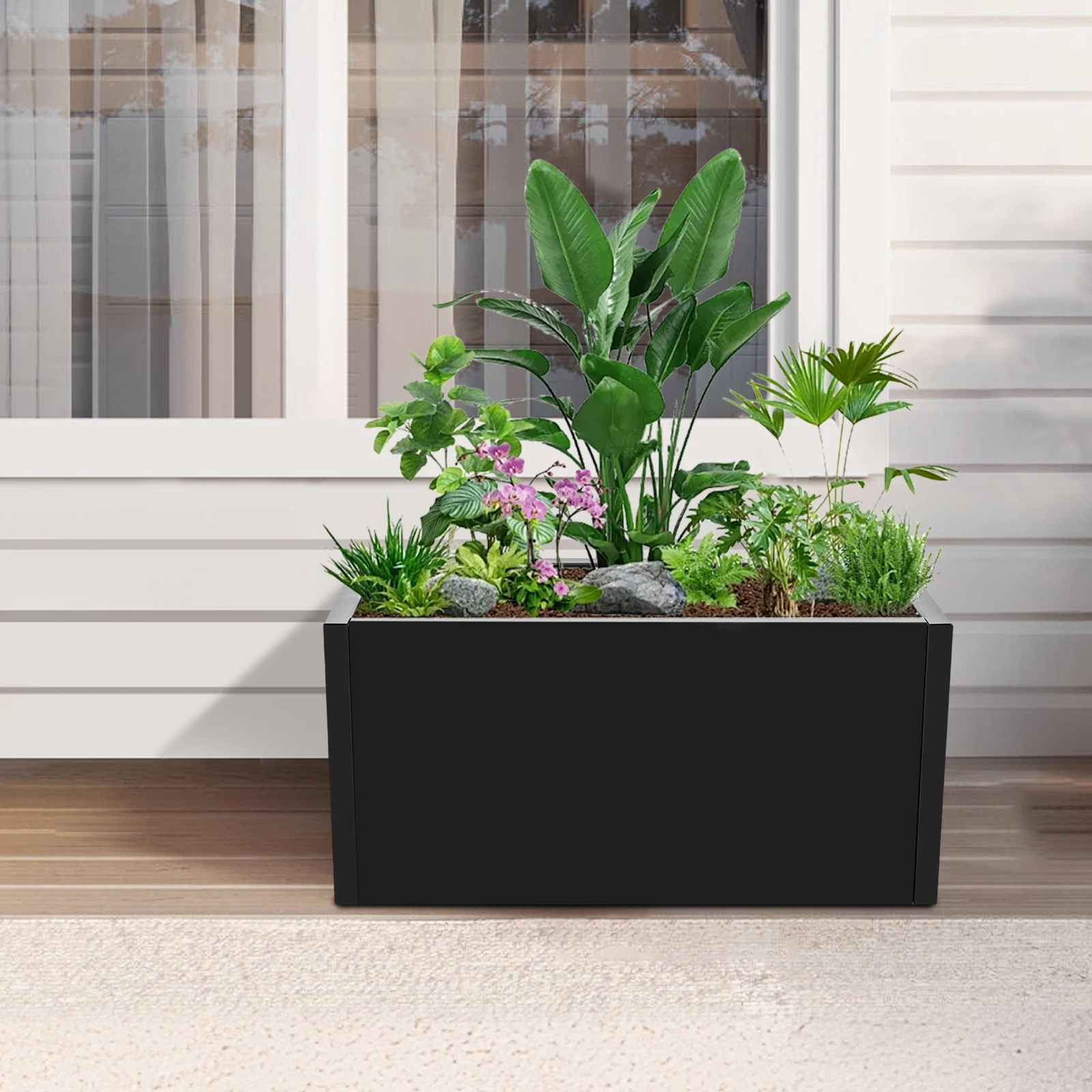 

Large Metal Planter Box, Rectangular Steel Garden Planter, 25x12x12 In Outdoor Flower Box for Patio Lawn Decor, Plant Container