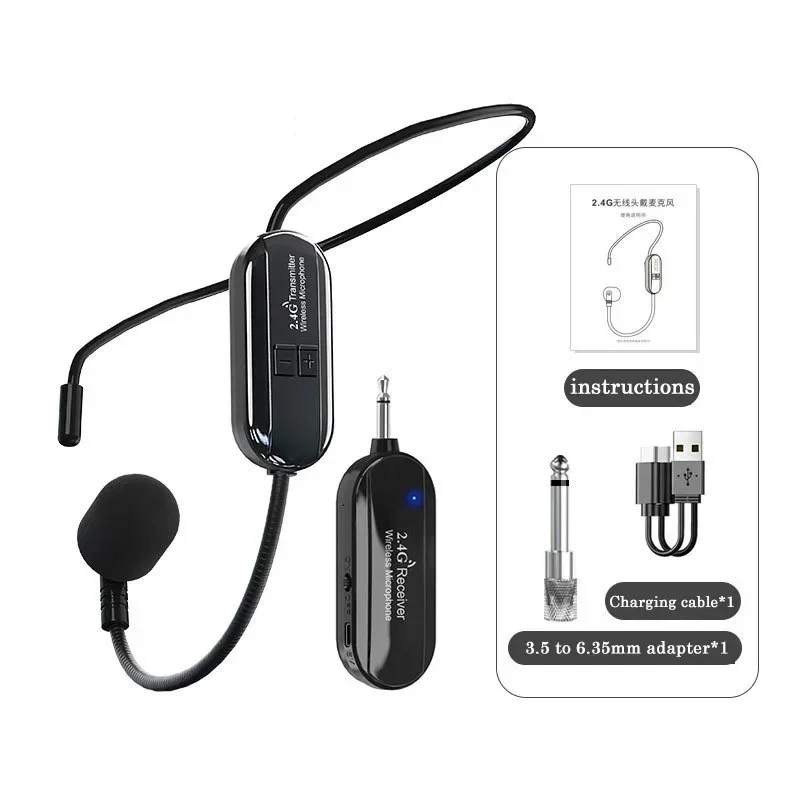 2.4G Wireless Microphone Headset Mic Wireless Earphone For Voice Amplifier Speaker Karaoke Computer Teaching Meeting Singing