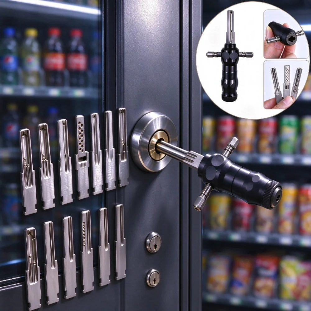Multifunctional 10 in 1 Cross Lock Pick Set with T-handle, Lock Opening Tool for Safe, Cabinet and Door Locks, Lock Decoder