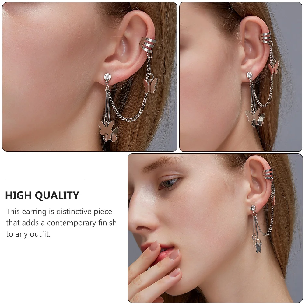 

Tassel Butterfly Earrings Pendant All- Decor Silver Wild Jewelry Alloy Clip Miss