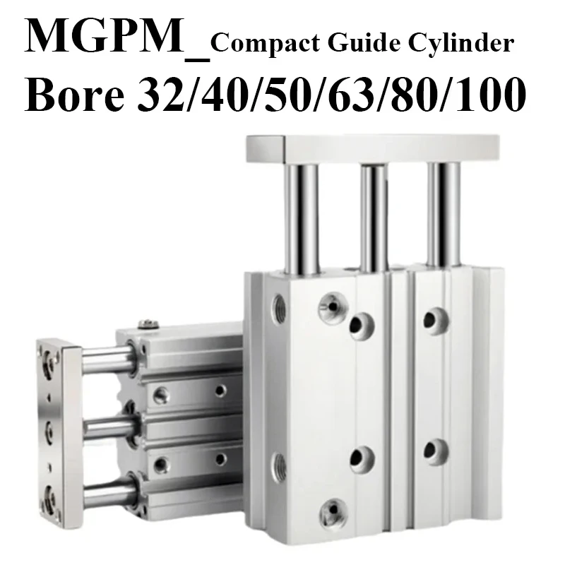 MGPM32 MGPM40 MGPM50 MGPM63 MGPM80 MGPM100 Stroke 50/75/100/125/150/200mm  Pneumatic Compact Guide Air Cylinder