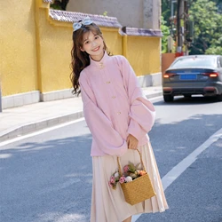 5 Colors Ming Dynasty Winter Hanfu Modern Dress Standing Collar Pink hanfu Retro Daily Casual Spring Women Improved Lady Ma Mian