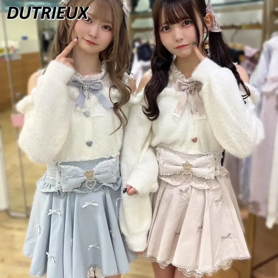 Japanese New Popular Women's High Waist Skirts Mine Series Mass-produced Soft Girl Sweet Cute Bows Lace Ruffle Edge Short Skirt