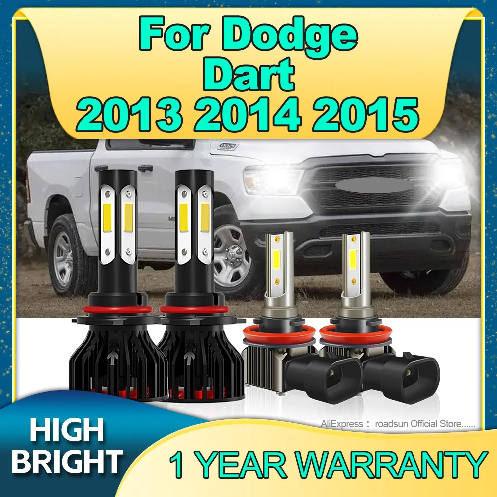 4Pcs LED Headlight 25000LM 4Side Chip 6000K 9012 Car Bulbs 12V Fog Lamp H11 Plug and Play For Dodge Dart 2013 2014 2015