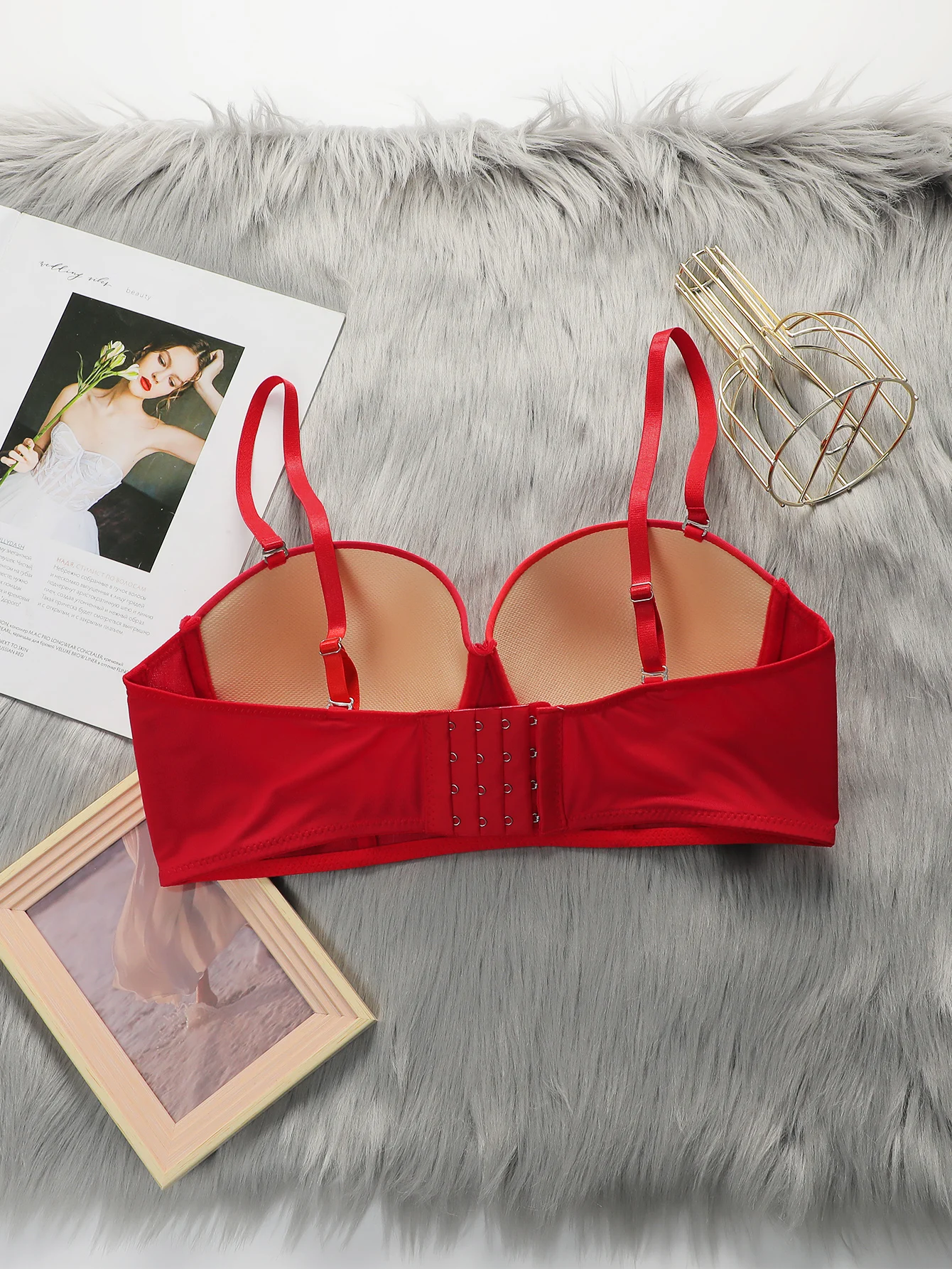 Women\'s 3/4 cup New Year bra red festive hot sexy lingerie Push Up Set Women Sexy L2538