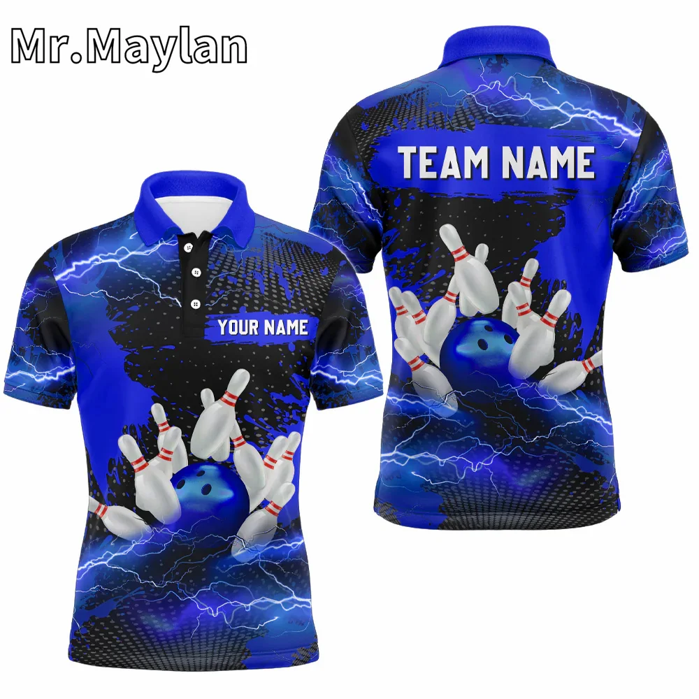 3D Custom Green Bowling Polo Shirts Men And Women Lightning Thunder Bowling Team Jerseys Gift for Bowling Lovers Unisex Tee Tops