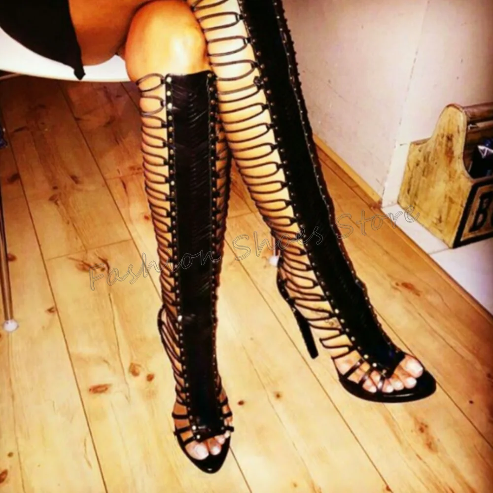 

Черные босоножки-сапоги с круглым вырезом и открытым носком для женщин, на шпильке, на высоком каблуке, модные, для ужина, 2026, Zapatos Para Mujer