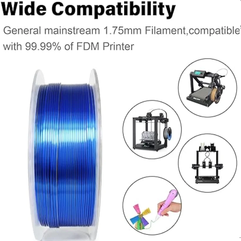 Filamen Sutra PLA Tricolor 200g 1.75mm Akurasi Dimensi +/- 0.05mm Filamen Printer 3D FDM Multicolor PLA Merah Biru Hijau