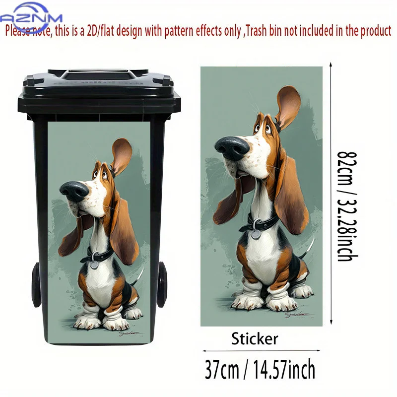 2D Flat Printing 1pc 2D Pattern Printed Kitchen Trash Can Sticker , Adorable Basset Hound Theme Kitchen Home Decor Wallpaper,