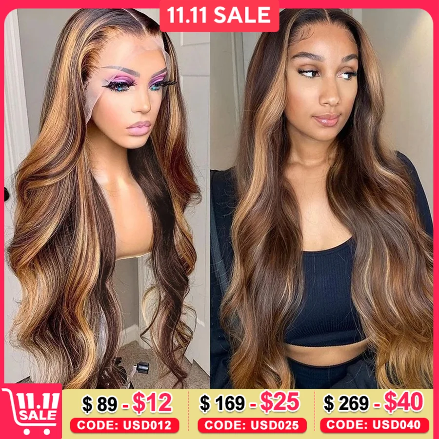 Highlight Wig Human Hair Honey Blonde 4/27 Colored Hd Lace Front Human Hair Wigs for Women PrePlucked Body Wave Lace Frontal Wig