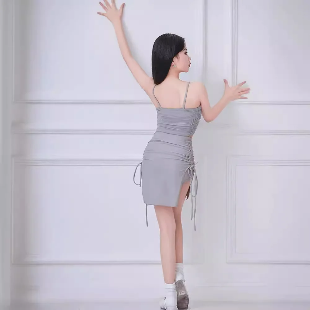 New Latin Dance Practice Suit Temperament Suspender Navel Showing Figure Girls Adult Performance Clothes