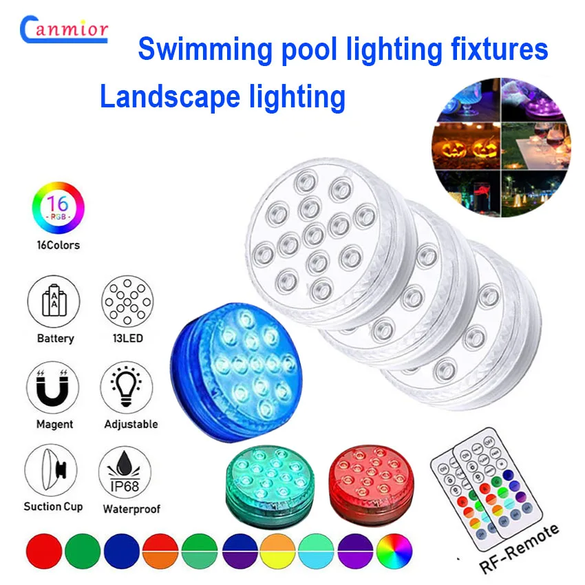 13Led Wireless RF remote control swimming pool light IP68 landscape garden lighting fountain diving sightseeing light aquarium