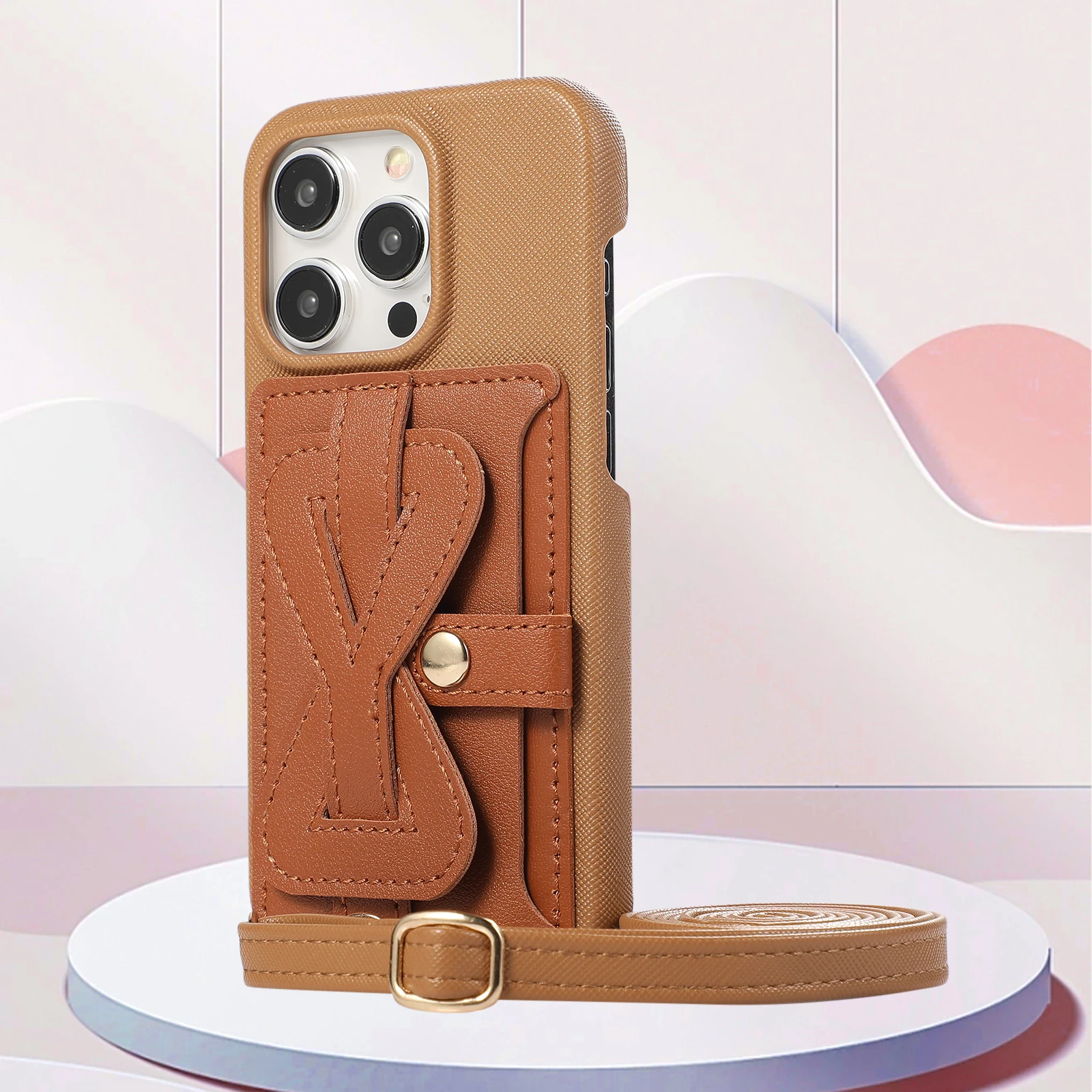 Crossbody Cards Solt Wallet Leather Case For iPhone 15 Pro Max 14 Plus 13 Mini 12 11 Long Lanyard Pocket Cross Love Bag Cover