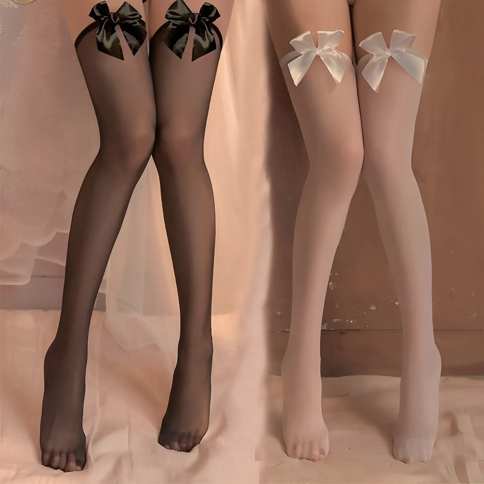 Girls' Lolita Style Stockings Knee High Socks Summer Ultra-thin Nylon Long Socks Sweet Japanese Kawaii Bowknot Thigh High Socks