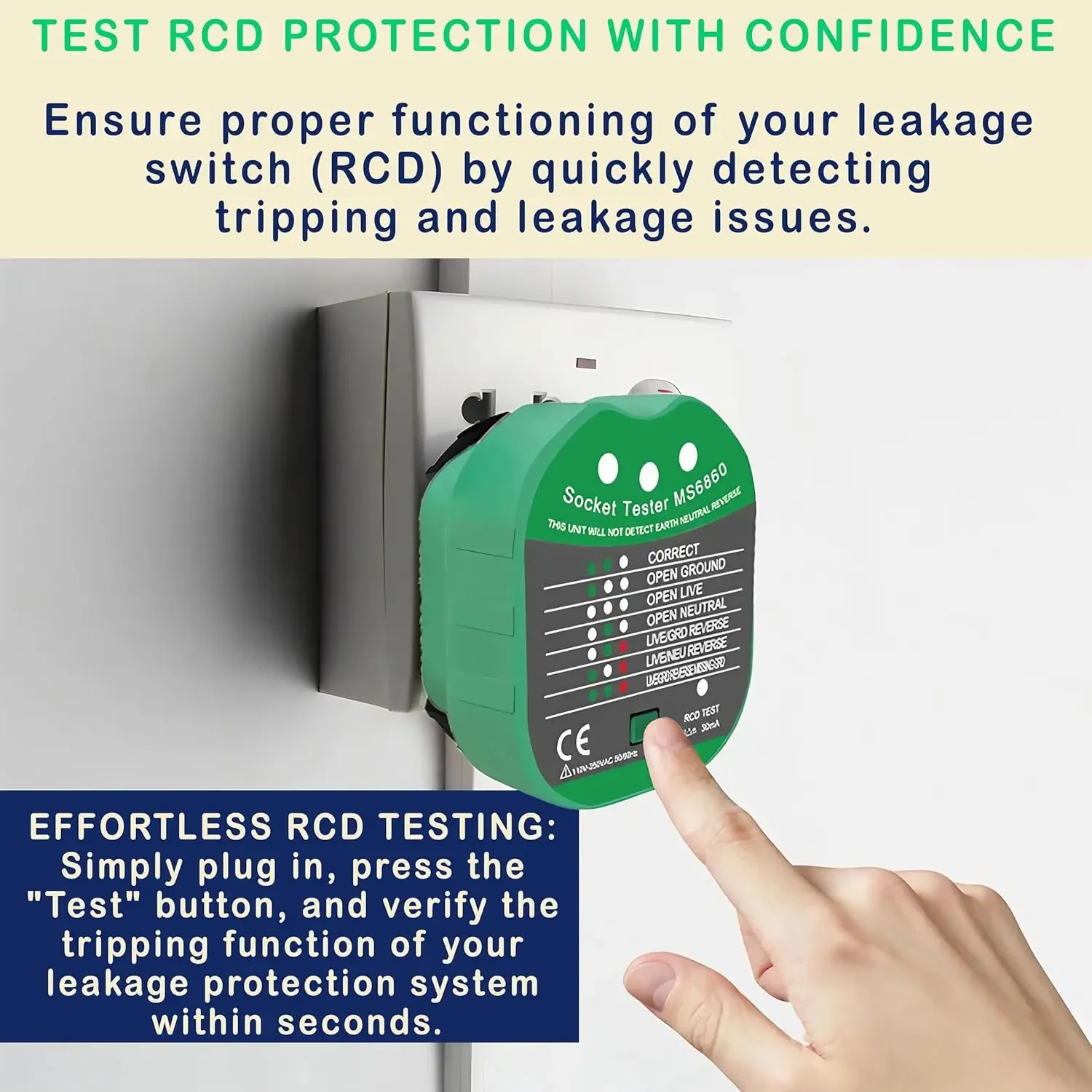 접지 콘센트 테스터 - GFCI/누설 감지 기능이 있는 자동 회로 분석기 - 전기 기술자를 위한 다기능 소켓 테스터