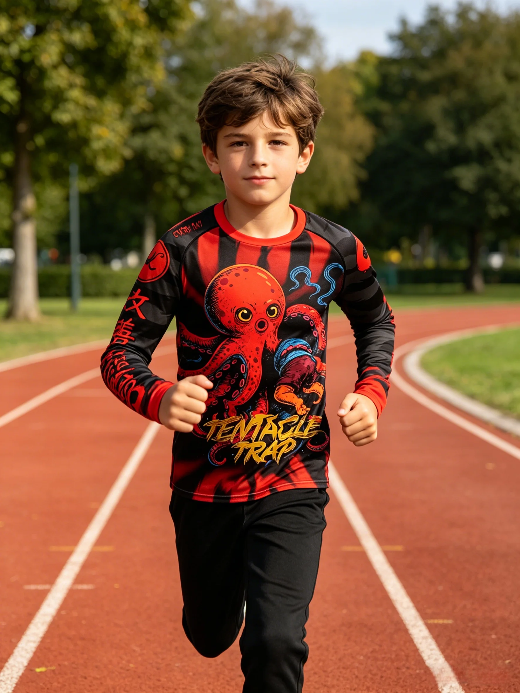 Cody Lundin Children's Octopus Print Running Cycling Compression shirts+ Quick Dry pants Slim MMA BJJ Gym Sports 4-Piece Set