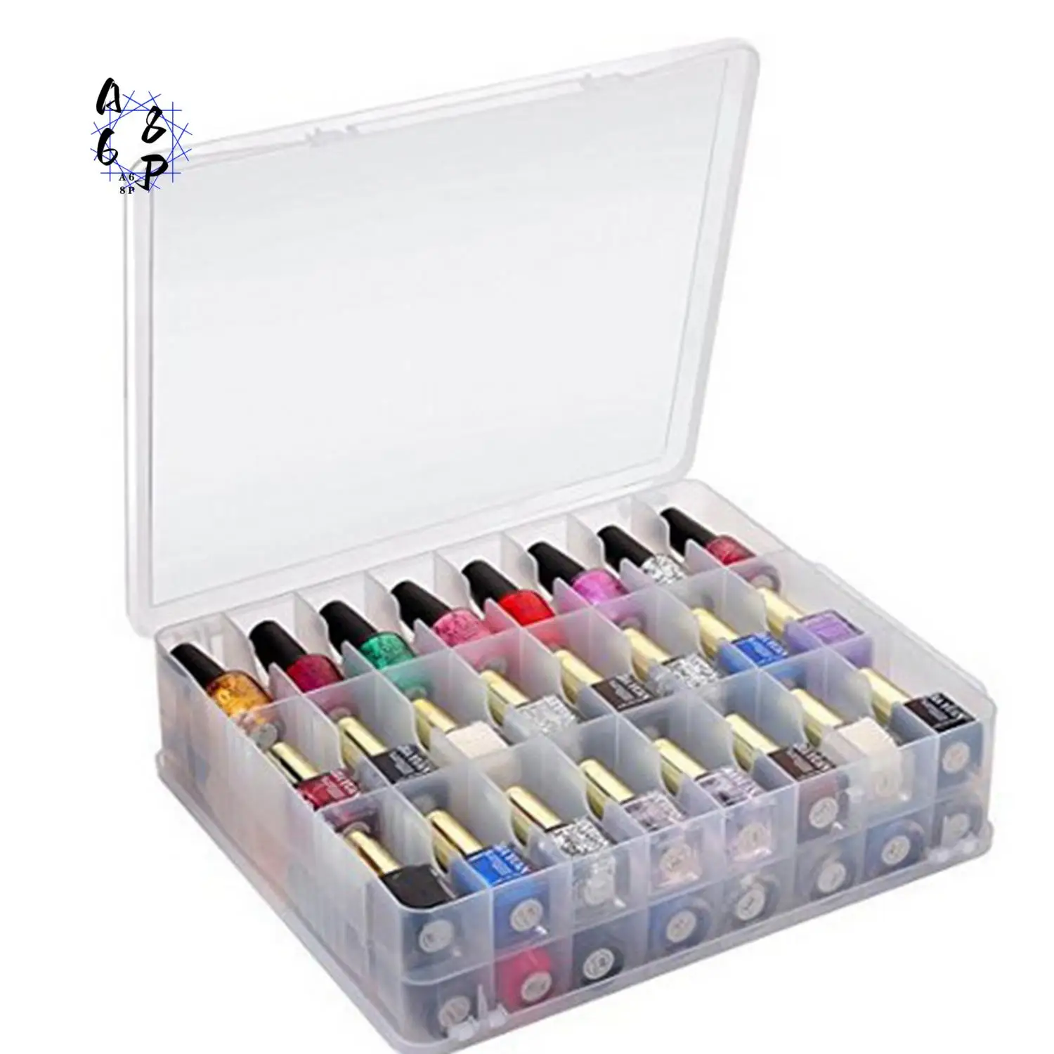 

A68P-48 Cells 2 Layer Nail Polish Organizer Portable Clear Nail Supplies Needlework Storage Box Adjustable Storage Case