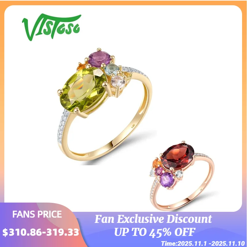 

VISTOSO Genuine 14K 585 Yellow Rose Gold Ring For Women Sparkling Period Garnet Colorful Gems Wedding Anniversary Fine Jewelry