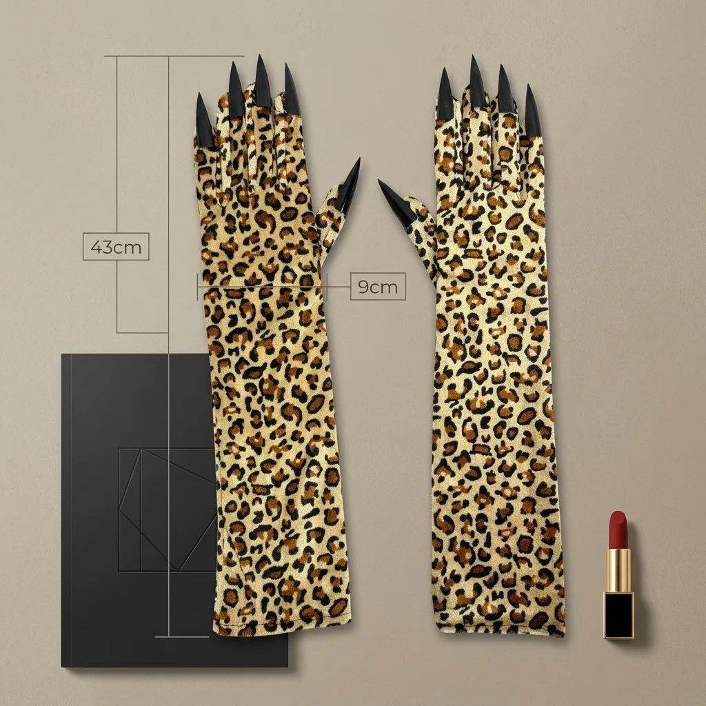 Halloween Leopard Print Claw Gloves Women Long Fingerless Gloves Cosplay Party Costume Accessories Punk Fashion Stage Show Prop