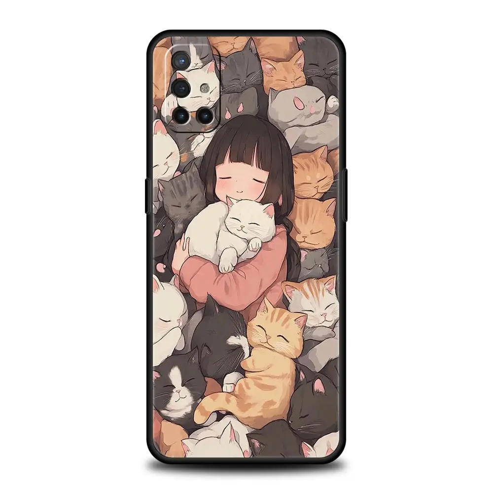 Simpatico cartone animato gatto cassa del telefono per OnePlus 13 12 11 10 9 8 7T Pro 13R 12R 10R 9RT 8T Nord N200 N30 2T CE 2 3 5G Lite copertura morbida