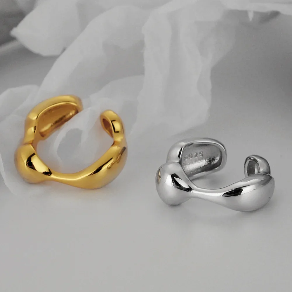 Ables Chic Squiggly Liquid Solid 925 Sterling Silver Open Ring Gold Tone Irregular Rings R1107