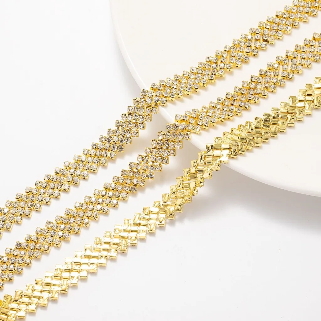Cadena de pedrería de aleación de varias filas, adorno de pedrería DIY, ribete liso cosido a mano para decoración de ropa y accesorios para el cabello