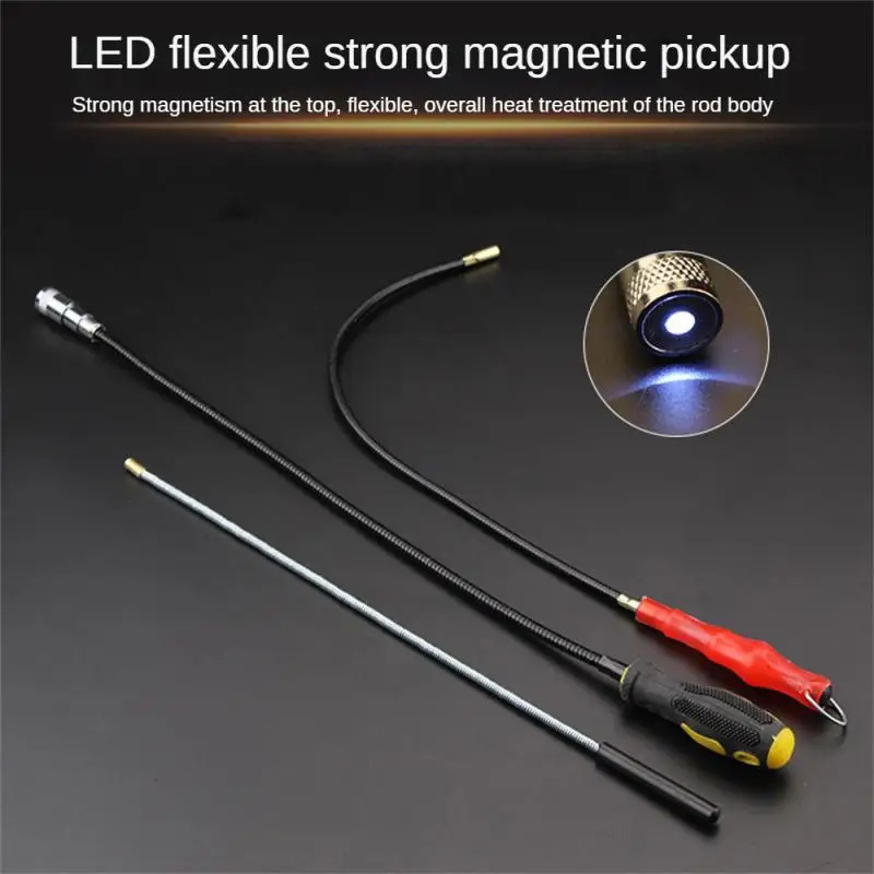 Spring Magnetic Suction Bar Telescopic Flexible LED Pickup Hand Tool Handle Flexible Grabber Strong Magnetic Magnetic Claw