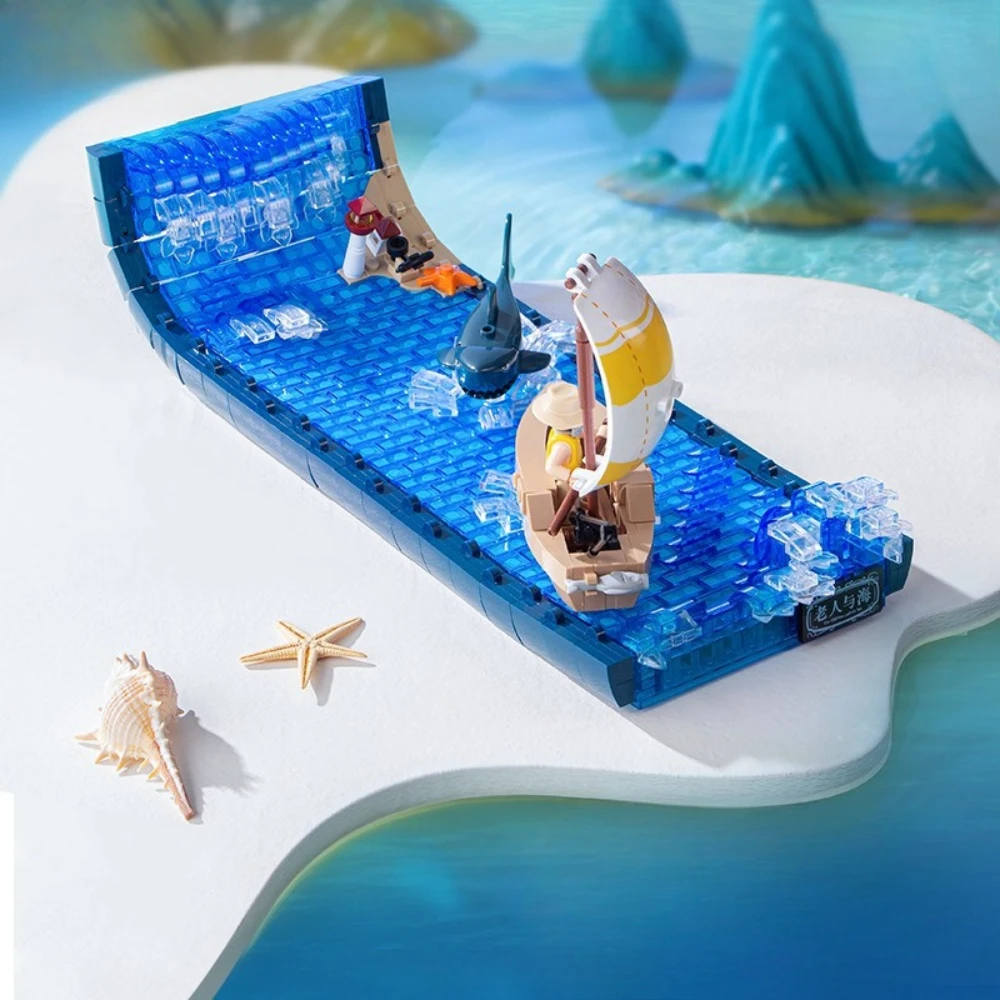 MOC Painting Pirate Ship Rolling Sea Waves Surface Building Blocks Set Adventure On Ocean Toys For Toys Birthday Holiday Gifts