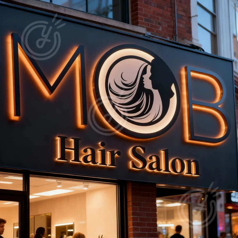 Hair Salon Sign Business Logo Storefront 3D Metal Letters Alphabet Backlit Illuminated Signage Large Adhesive Façade House Logo
