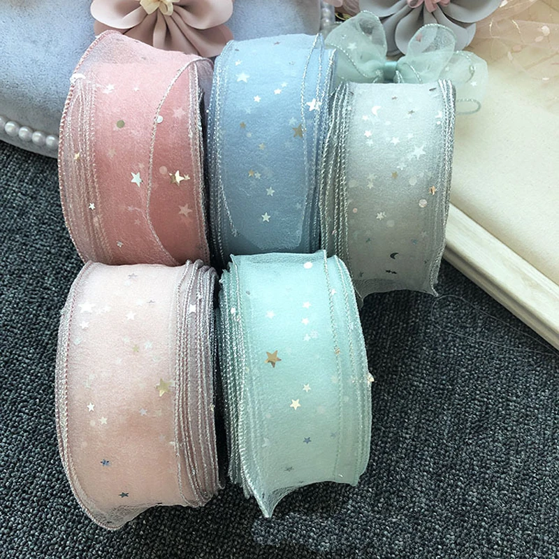 

20 Yards 50MM Stars Dots Sequin Yarn Silver Thread Skirt Lock Edge Ribbon DIY Crafts Handmade Accessories Gift Wrapping 002100