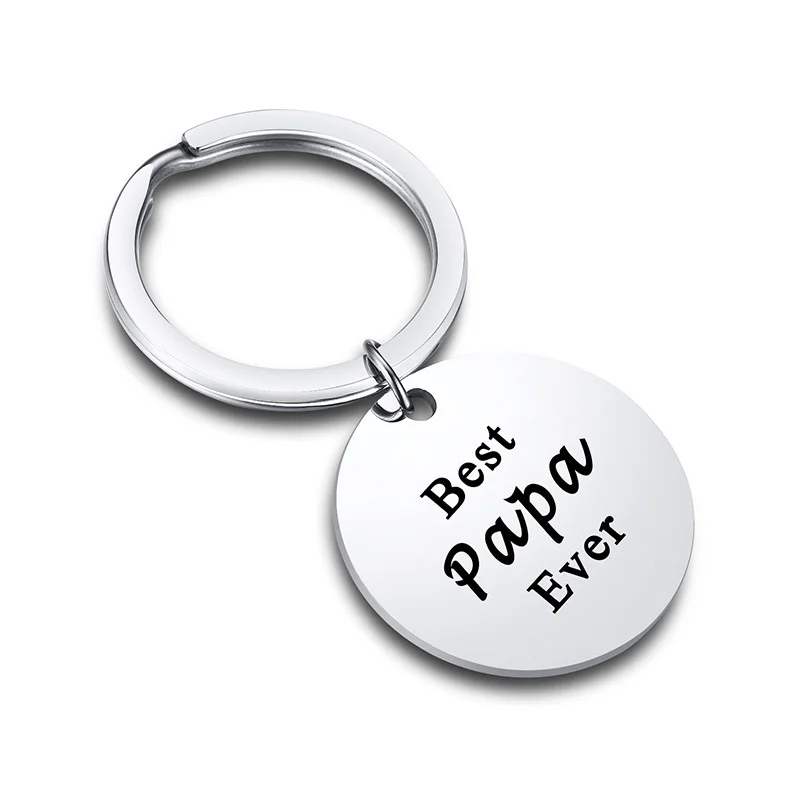 Gepersonaliseerde roestvrijstalen ronde sleutelhangers, graveren woorden naam afbeelding symbool sleutelhangers, familie vader aandenken geschenken
