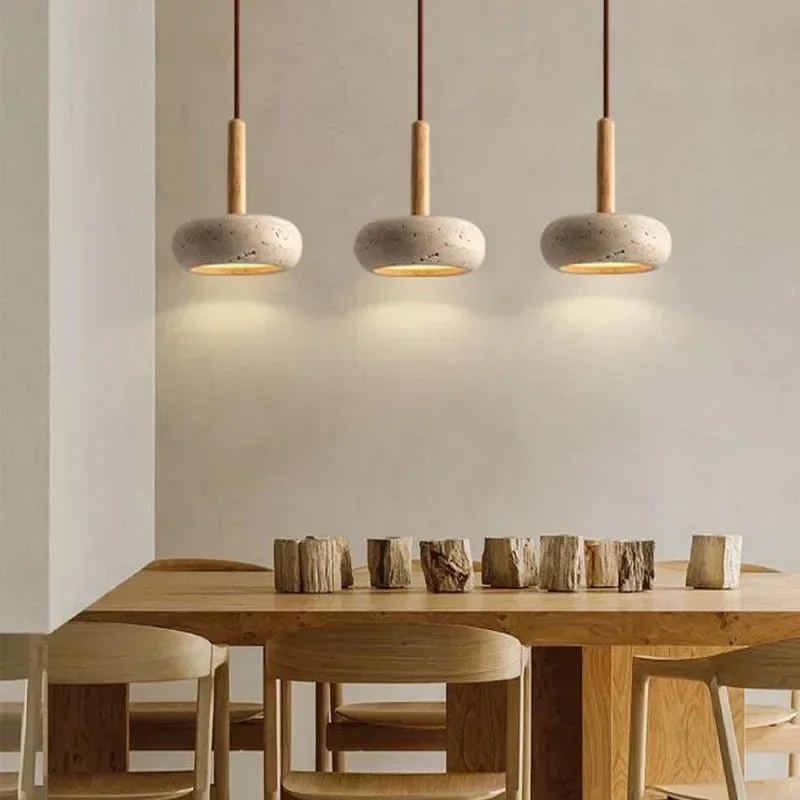 

Natural Yellow Cave Stone Wood Grain Pendant Lamp LED Nordic Minimalist Home Bedroom Bedside Dining Room Bar Decoration Lighting