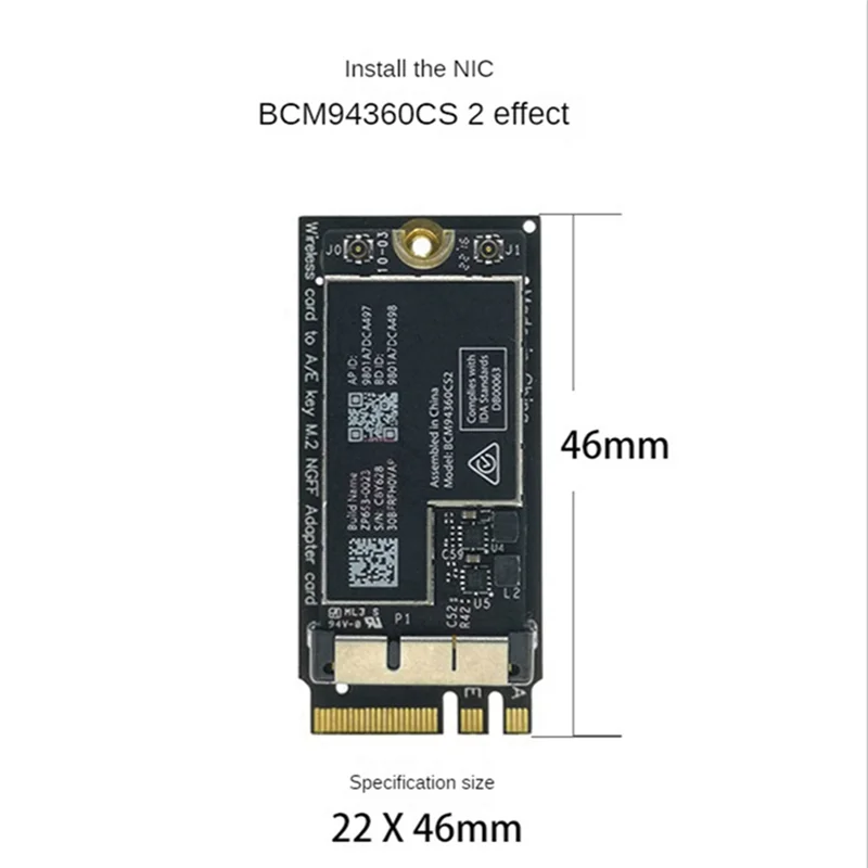 BCM94360CS2 Dual Band Wifi Card + NGFF M.2 Key A/E Adapter Card WIFI BT 4.0 802.11Ac Card for 11Inch A1465 13Inch A1466