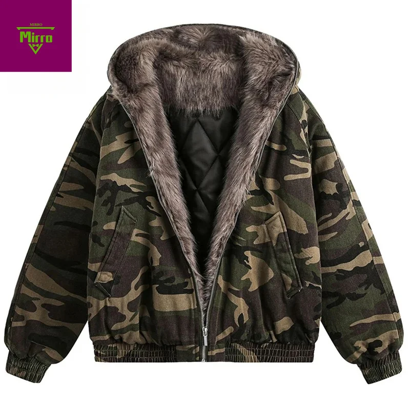 

Men Winter Jackets Camouflage Thicken Warm Parkas Coats Fur Collar Padded Jackets Streetwear Harajuku Hip Hop Jackets Outwear