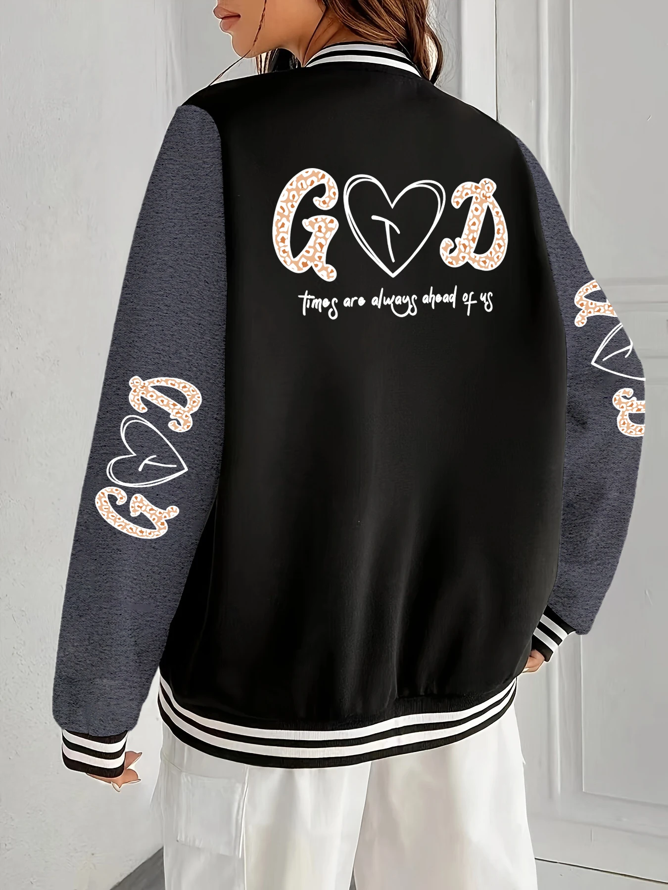 

God Times Always Ahead Of Us Print Woman Jackets Sport Warm Uniform Loose Hip Hop Baseball Jersey Comfortable Soft Clothes