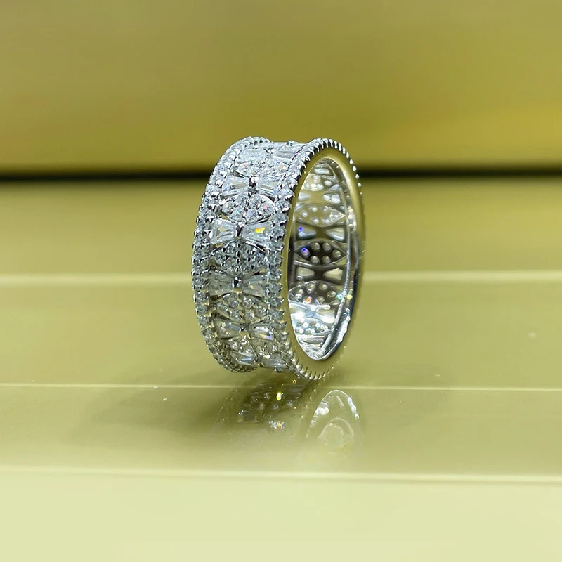 Imported high carbon diamond full diamond row ring with fashionable temperament 925 sterling silver wedding jewelry