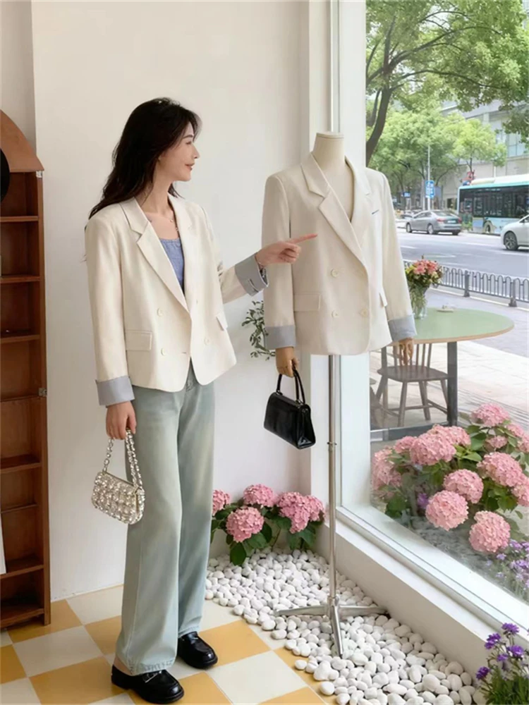 

Корейская модная верхняя одежда в стиле Color Block для женщин: уникальный универсальный топ, новинка весеннего сезона, свободный крой, пальто с длинными рукавами