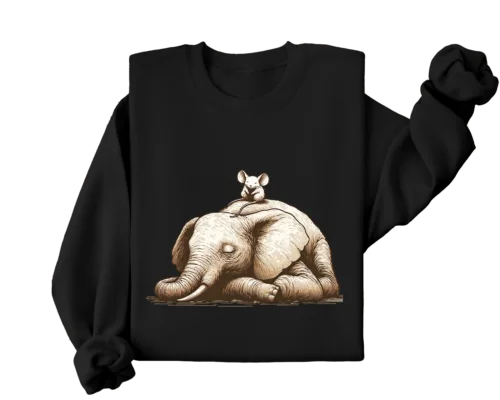 Polarshe Elephant and Mouse, Gift for Animal Lovers, Cute, Cool, Peaceful / Sweatshirt