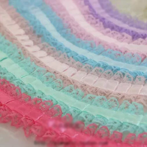 1yard Width:3cm(1.2”inch) Colorful pleated Ribbon Embroidery Lace Fashion Laces Skirt hem Clothing sewing Accessories(KK-4453)