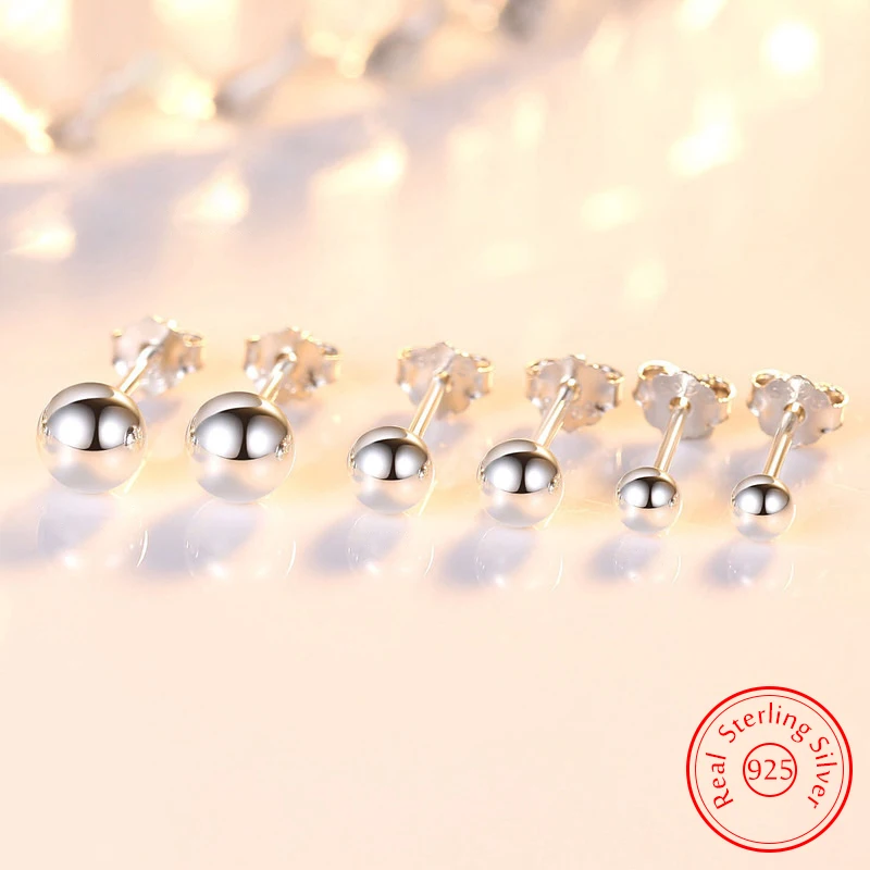 

Real 925 Sterling Silver Jewelry Fashion Beads Stud Earrings For Women New XY0277
