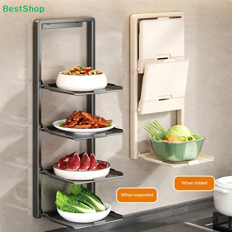 Étagère de rangement de cuisine - Étagère multifonctionnelle à 2/3 niveaux avec plateau de service - Pas de perçage requis, pliable