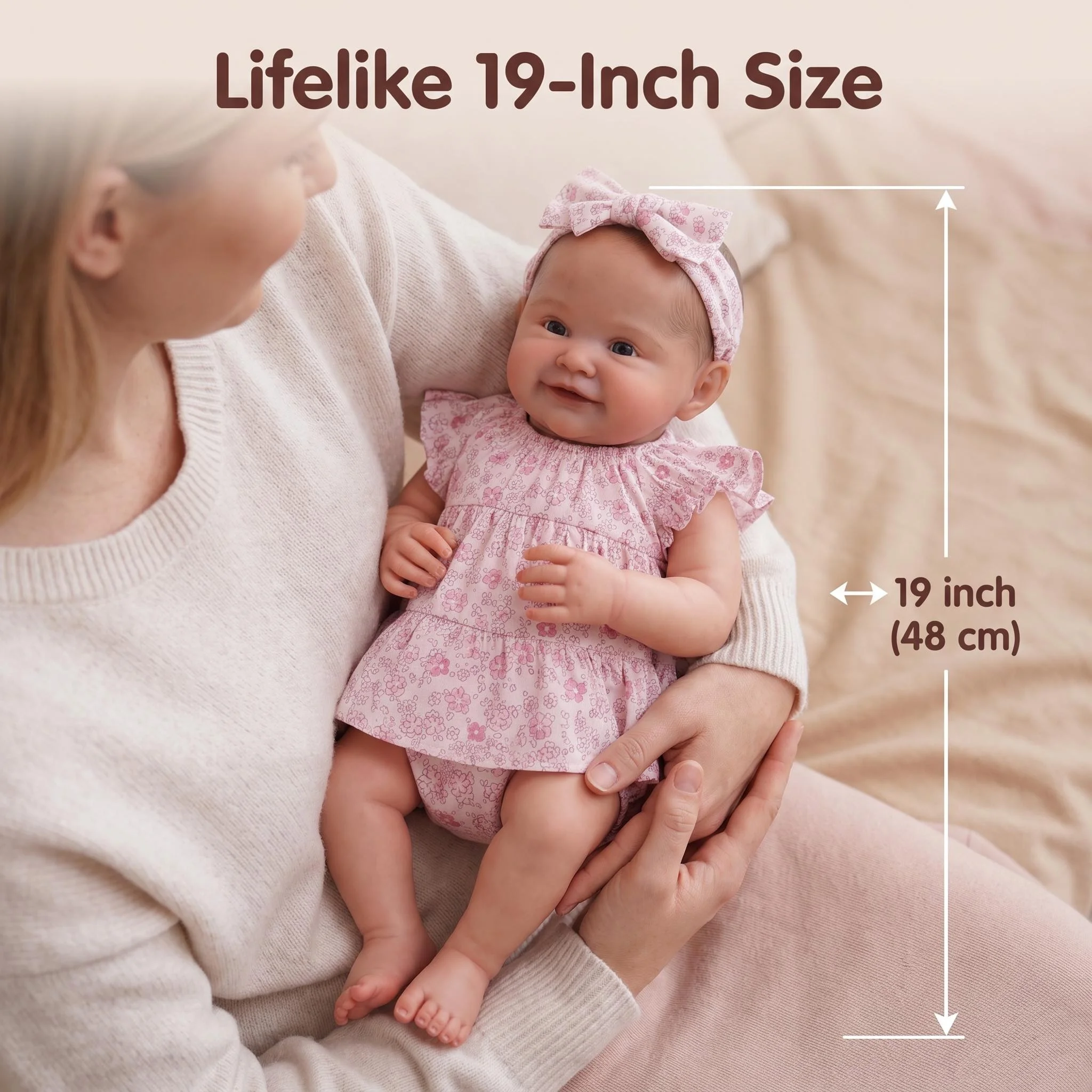 NPK 19inch 3D painted visible veins smilling summer hand made soft vinyl doll with cloth body cuddly Baby