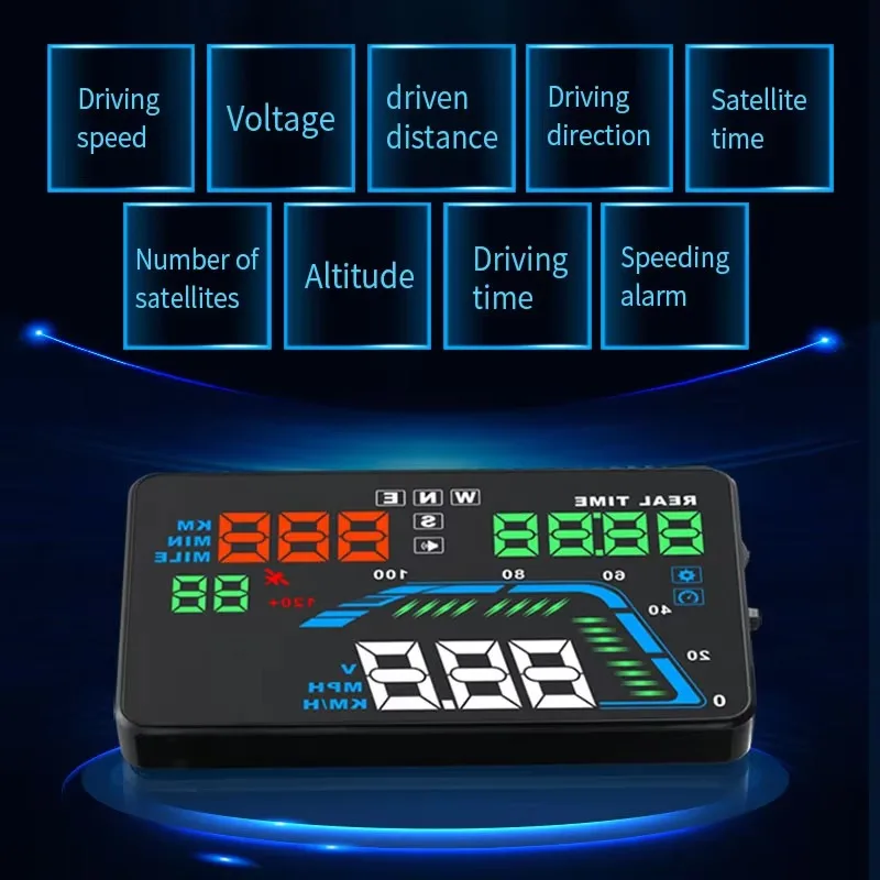 Universal Q7 For Car HUD GPS Head Up Display Driving Speed Overspeed Alert Electronic Compass Altitude Height