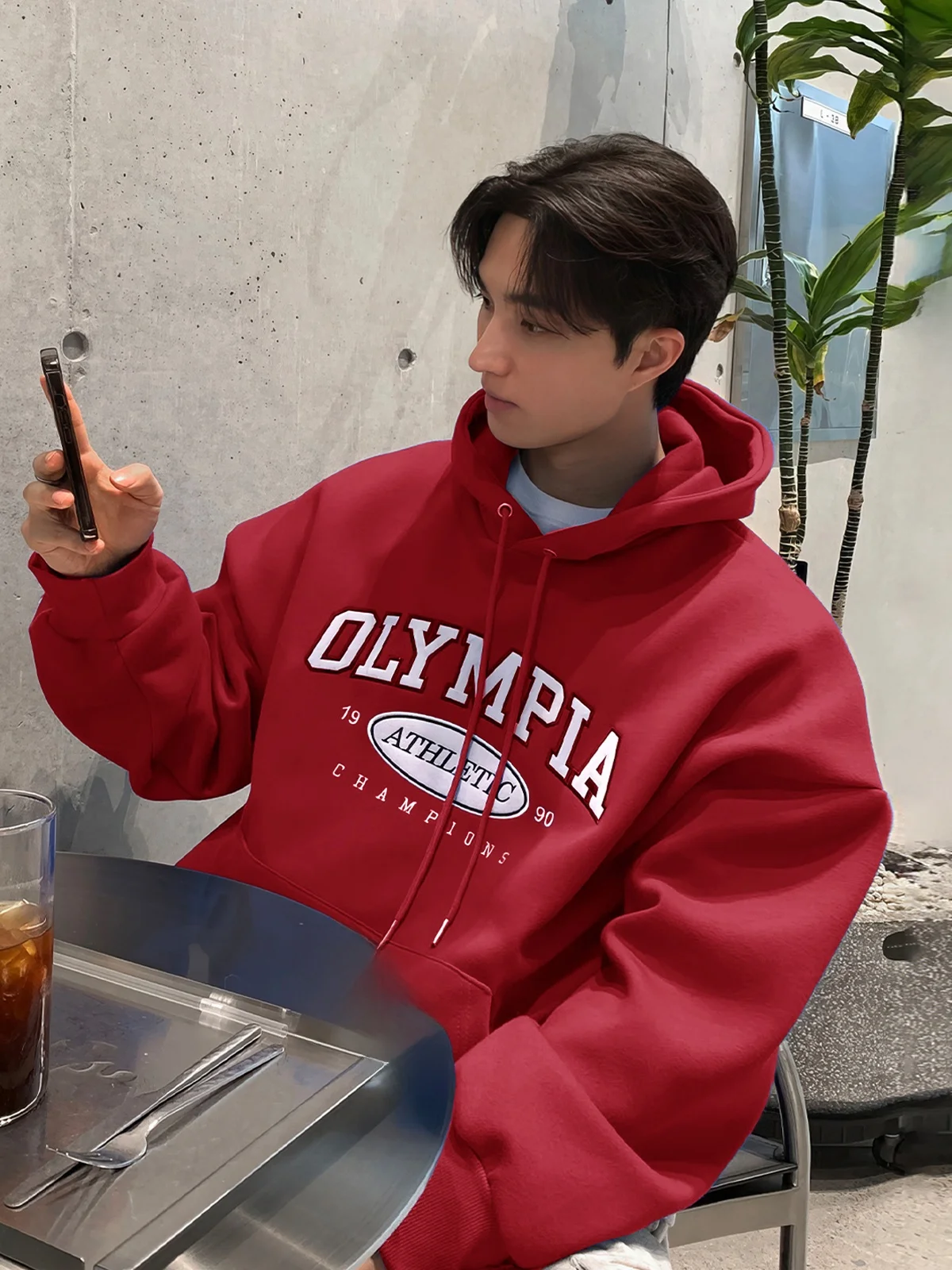 

Red Hoodie Sweatshirt Men's Spring Summer Loose Fit Heavyweight Hardwearing Overhead Hoodie Jacket Chinese Zodiac Year Design