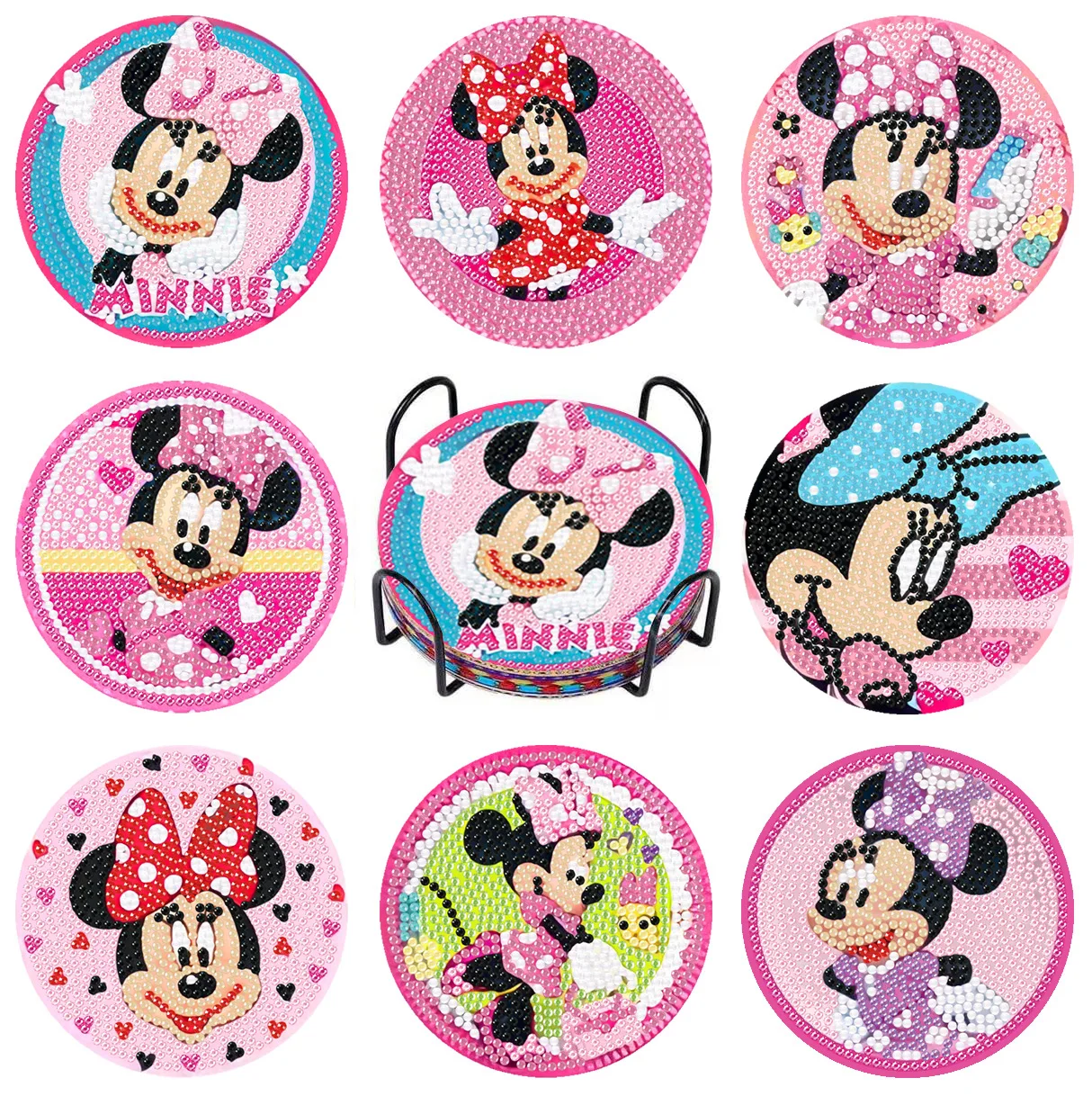 

DIY Disney Diamond Painting Coaster Princess Mickey Minnie Stitch Cartoon Mosaic Drink Cup Pad Table Placemat With Holder Crafts